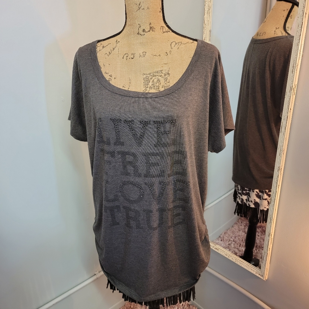 2X Gray Live free Love true tee